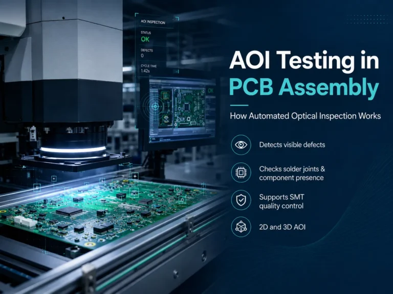 AOI machine scanning a populated PCB assembly for visible defects
