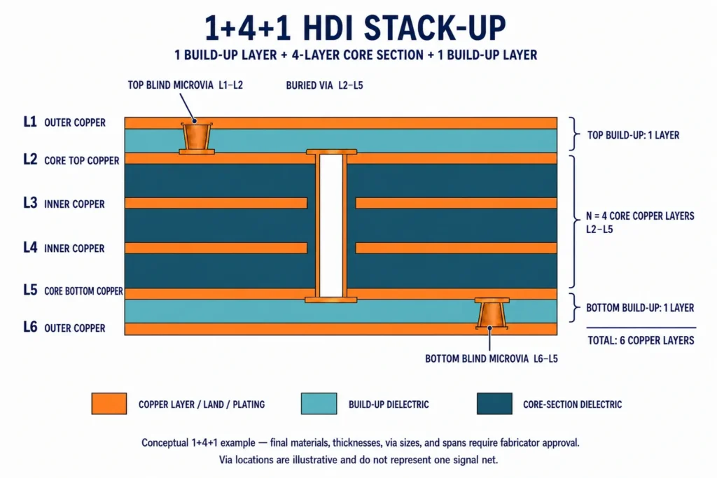 hdi pcb 1+n+1 stack up configuration blind buried via diagram