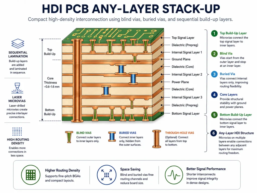 hdi pcb stack up any-layer configuration with blind and buried vias