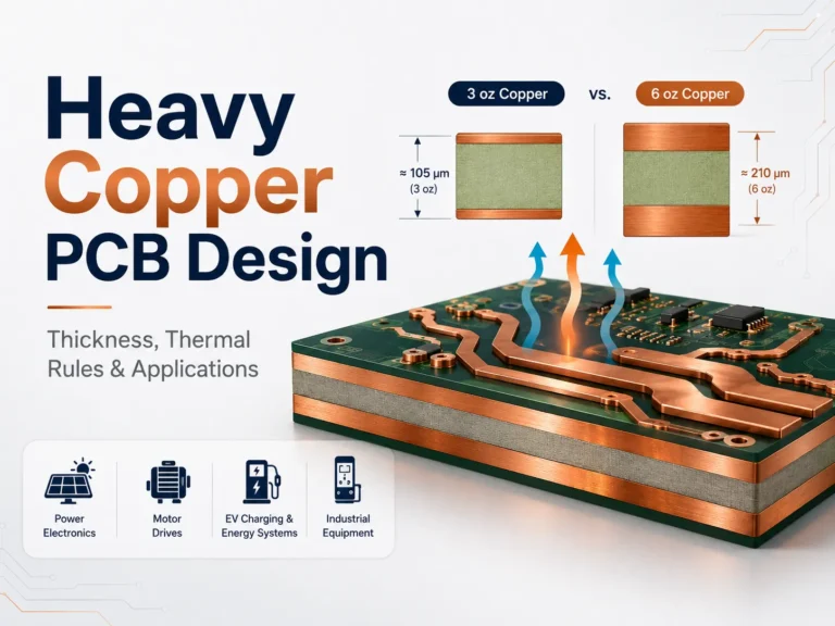 Heavy copper PCB design showing 3 oz and 6 oz copper thickness comparison and thermal management