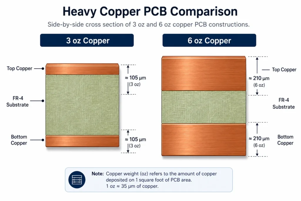 heavy copper pcb cross section 3oz 6oz copper weight comparison