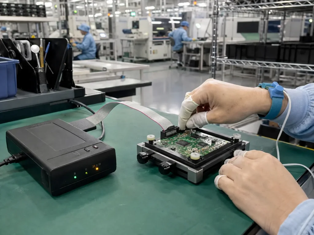 pcb firmware flashing via jtag programmer on embedded board production line