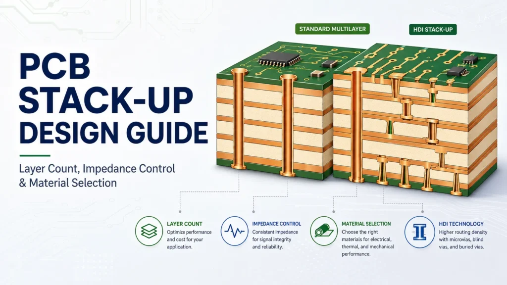 pcb stack-up design guide showing multilayer pcb layers, impedance control, and hdi stack-up structure
