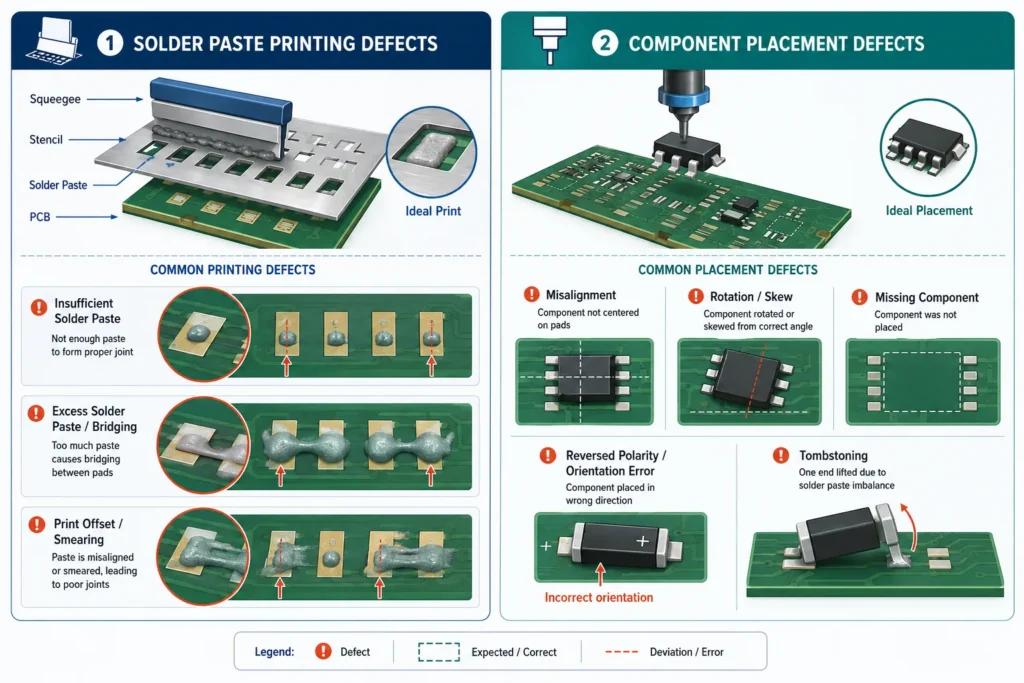 smt process defects solder paste printing component placement diagram