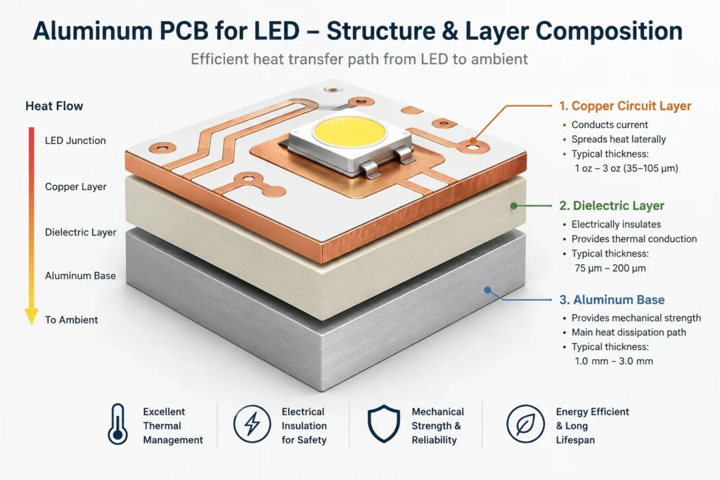aluminum pcb led structure copper dielectric aluminum base layers