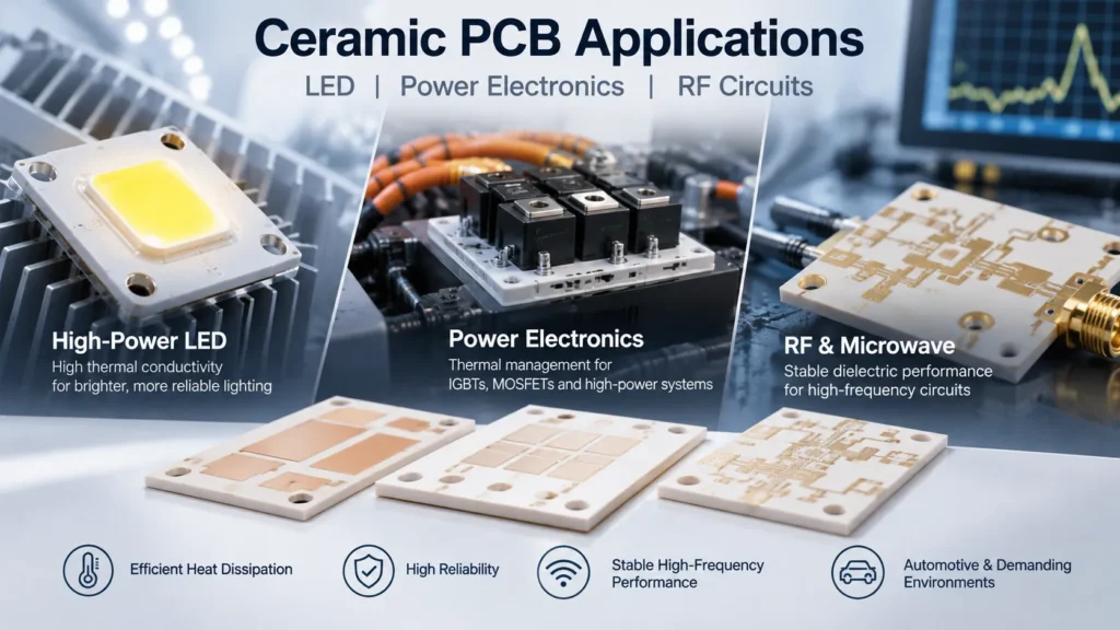 Ceramic PCB applications in high-power LED modules, power electronics, and RF and microwave circuits