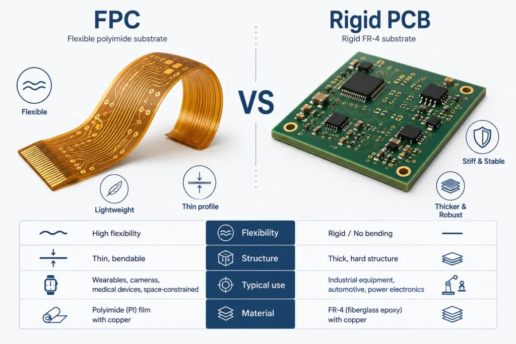 fpc vs rigid pcb comparison flexible polyimide fr4 substrate