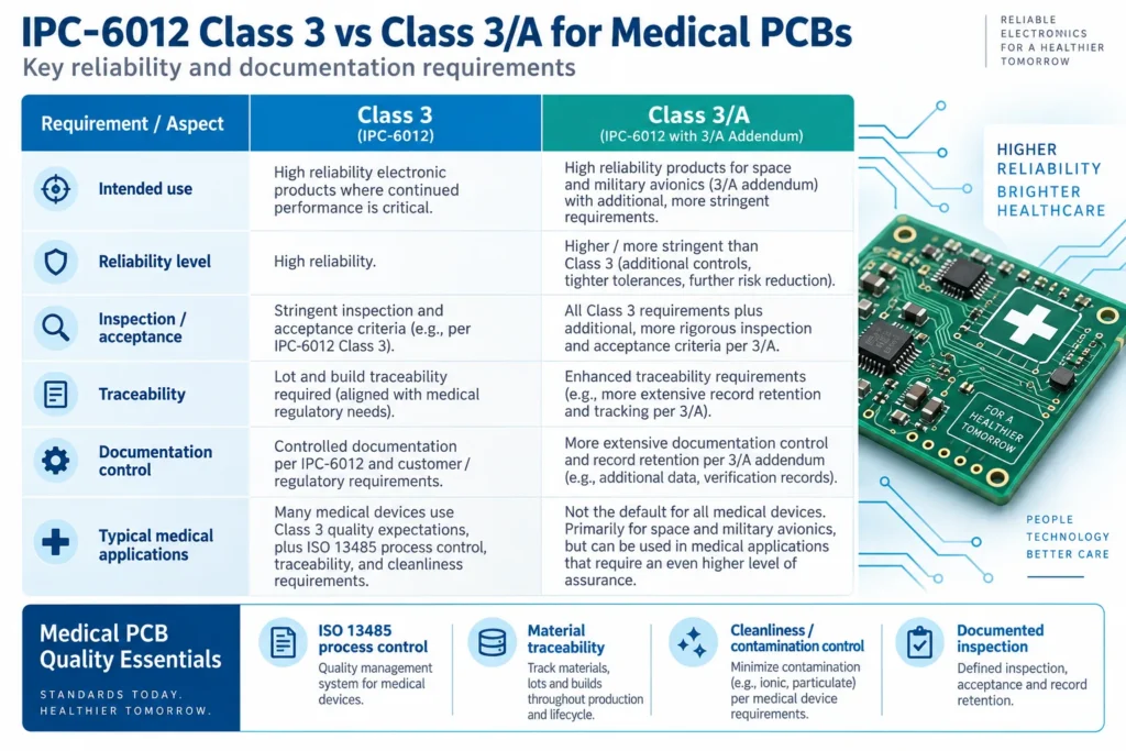 ipc 6012 class 3a medical pcb standards comparison chart
