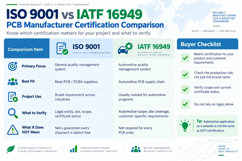 iso 9001 iatf 16949 pcb certification comparison