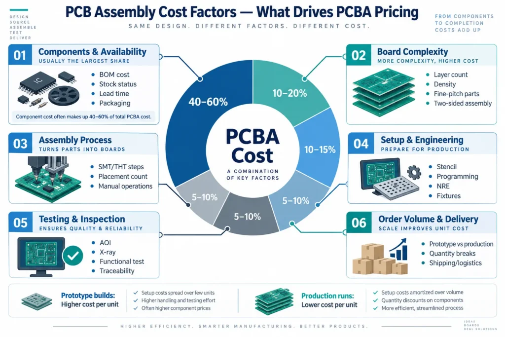 pcb assembly cost factors breakdown chart