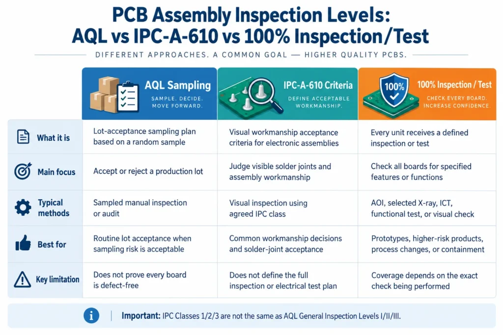 pcb assembly inspection levels aql ipc comparison chart