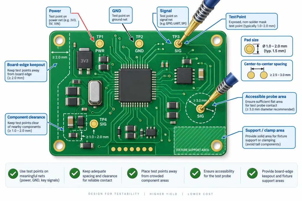 pcb design for testability test point placement diagram