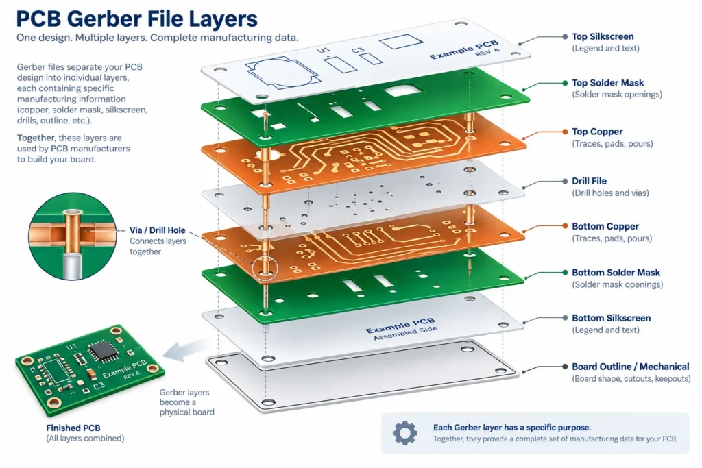 pcb gerber file layers copper solder mask silkscreen drill diagram