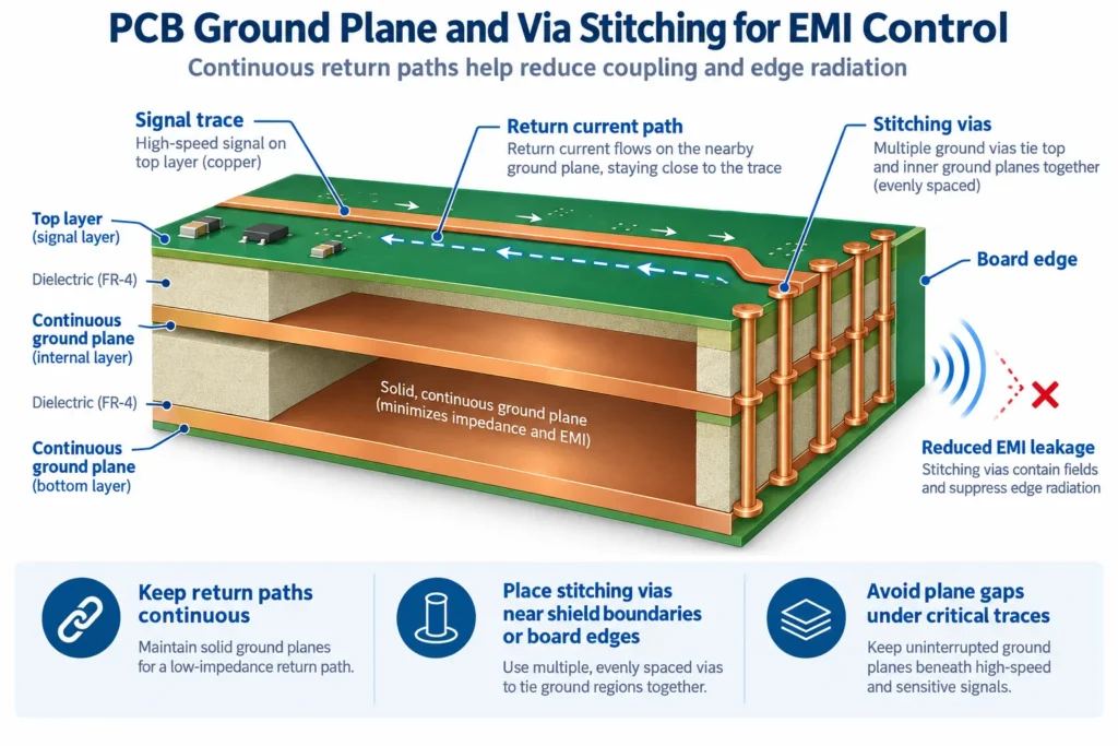 pcb ground plane via stitching diagram 1