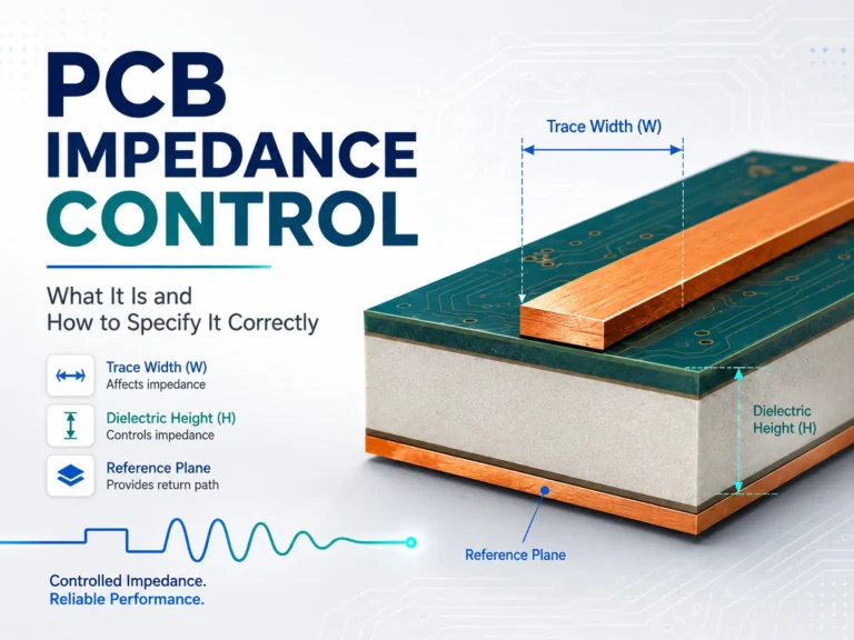 pcb-impedance-control-guide-cover PCB impedance control cross-section showing trace width dielectric height and reference plane