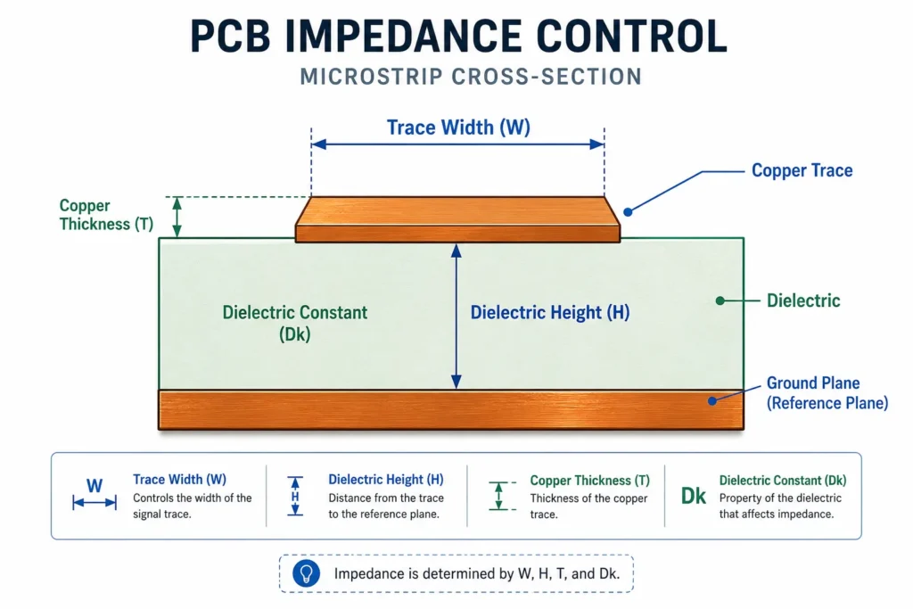 pcb impedance control trace width dielectric height diagram