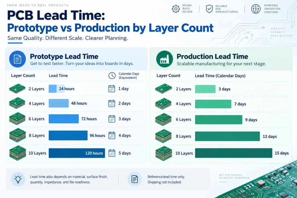 pcb lead time chart prototype production by layer count