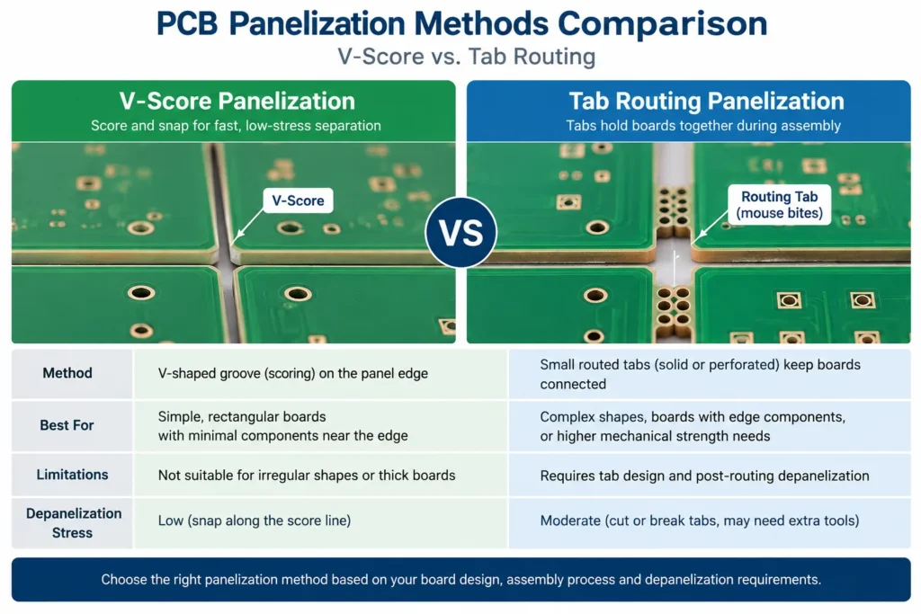 pcb v-score vs tab routing panelization comparison