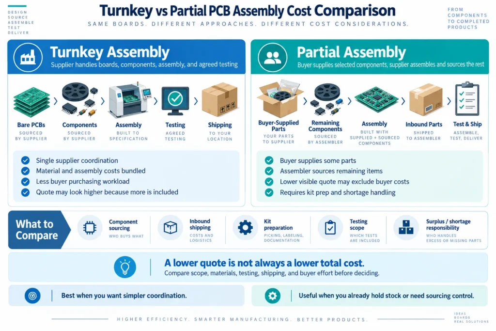 turnkey vs partial pcb assembly cost comparison diagram