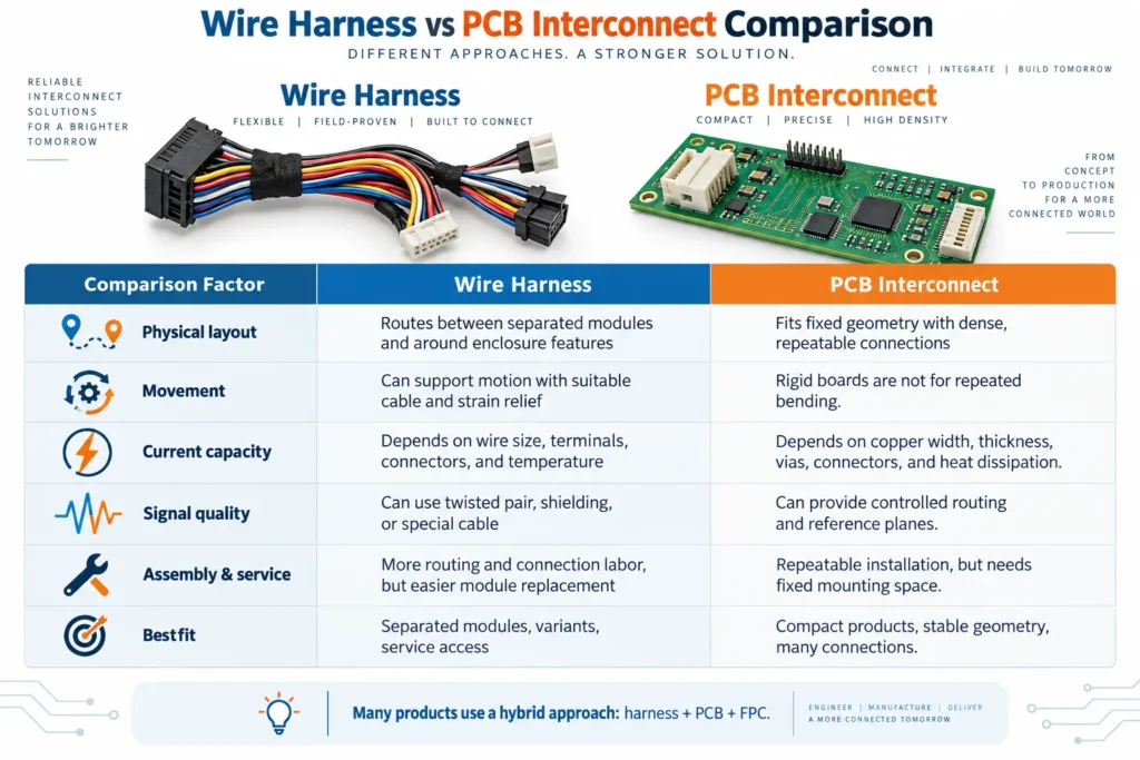wire harness vs pcb interconnect comparison chart