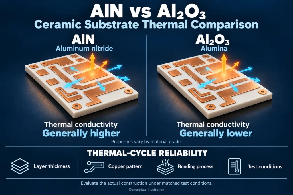 aln vs al2o3 ceramic substrate thermal comparison diagram