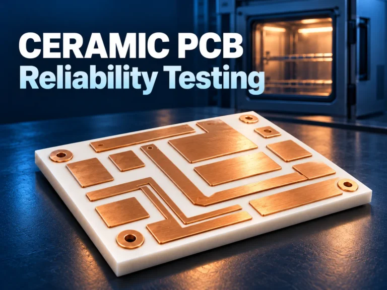 Copper-patterned ceramic PCB with a thermal testing chamber in the background
