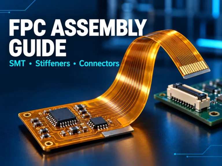 Assembled flexible PCB with SMT components, local stiffeners and a ZIF connector
