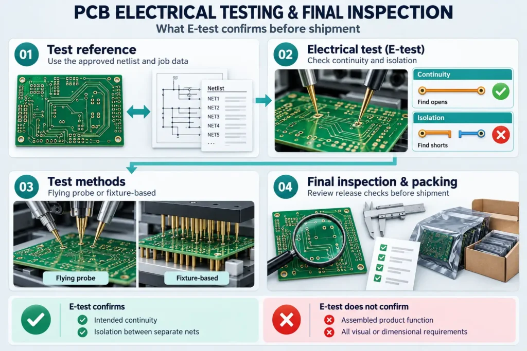 pcb electrical testing e-test final inspection chart