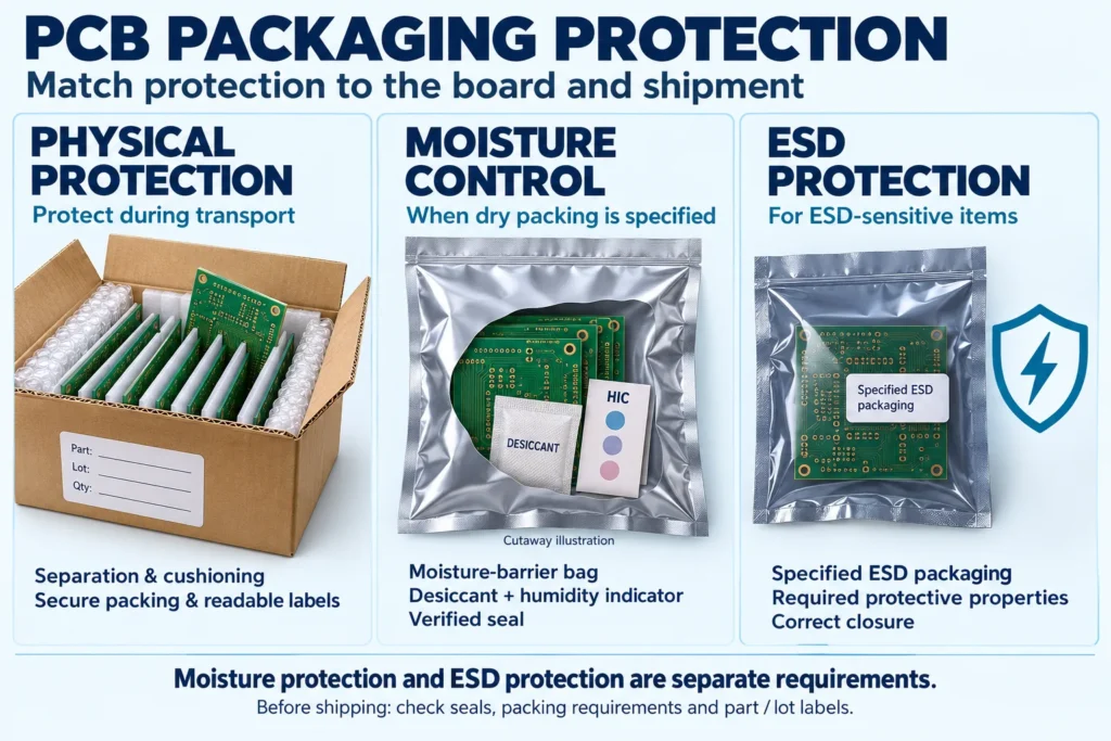 pcb packaging moisture esd protection chart