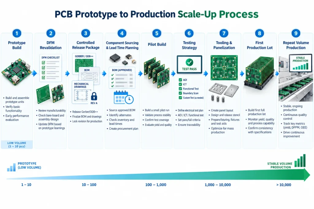 pcb prototype to production scale up process diagram
