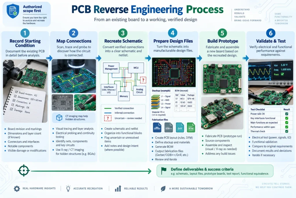 pcb reverse engineering process steps diagram