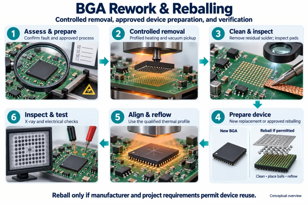 pcb rework repair bga reballing process diagram