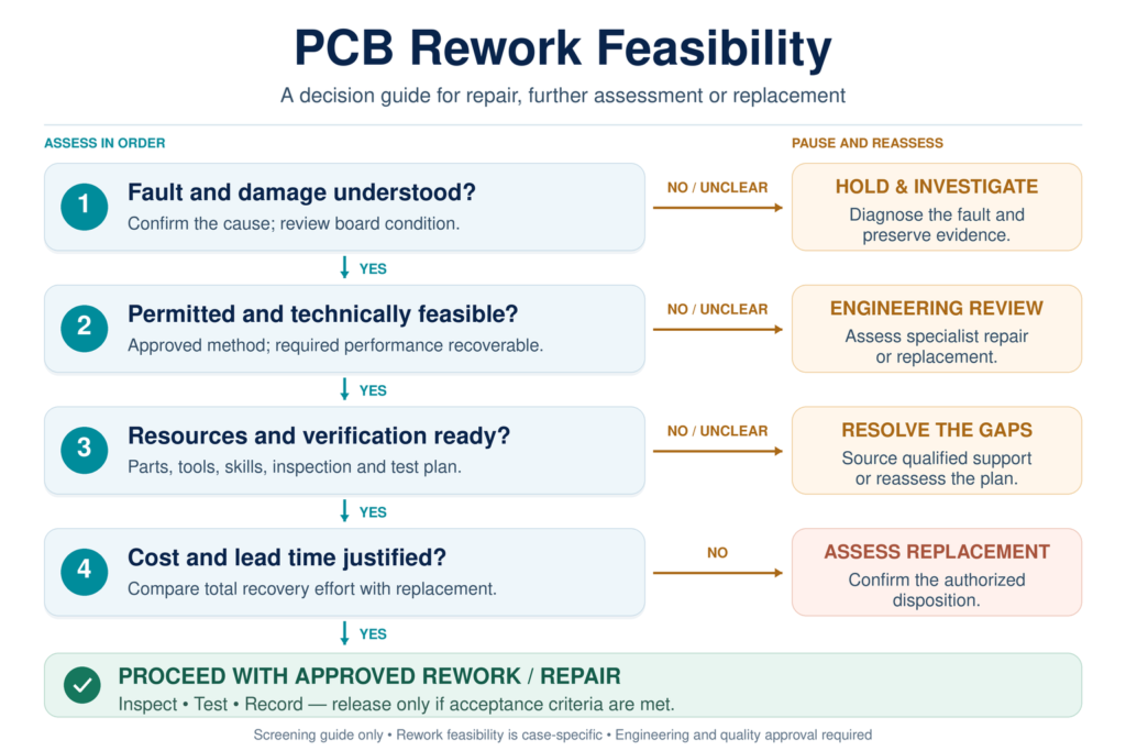 pcb rework feasibility decision chart