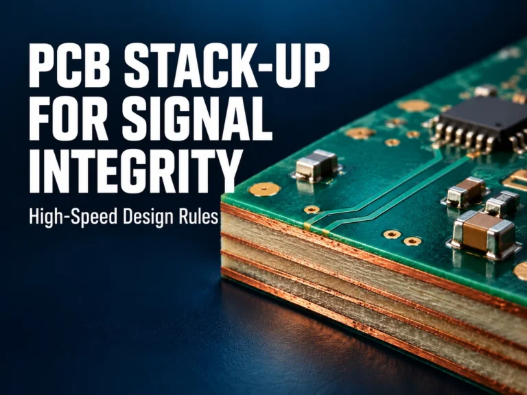 Multilayer PCB cross-section showing copper and dielectric layers for high-speed signal integrity