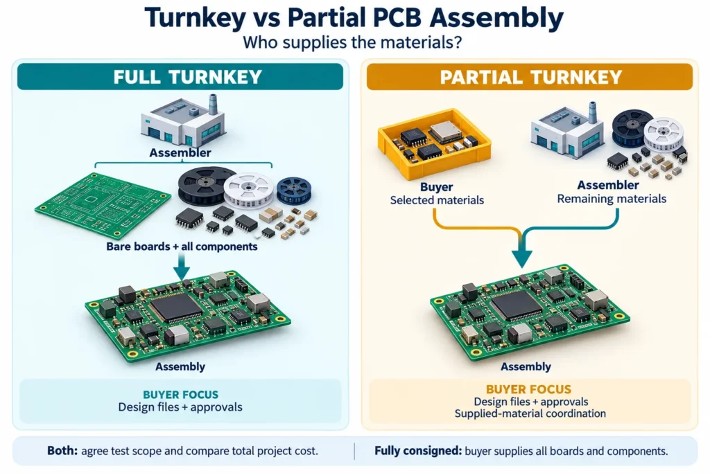 turnkey vs partial pcb assembly comparison chart