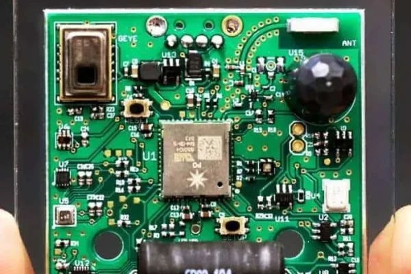 Close-up of electronic components on an assembled circuit board